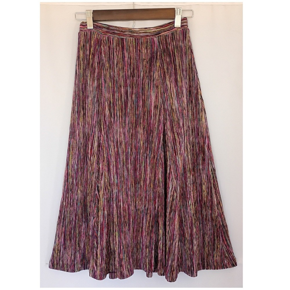 Anthropologie Maeve Multi Color Rainbow Pleated Midi Skirt Pink Purple Size XS
